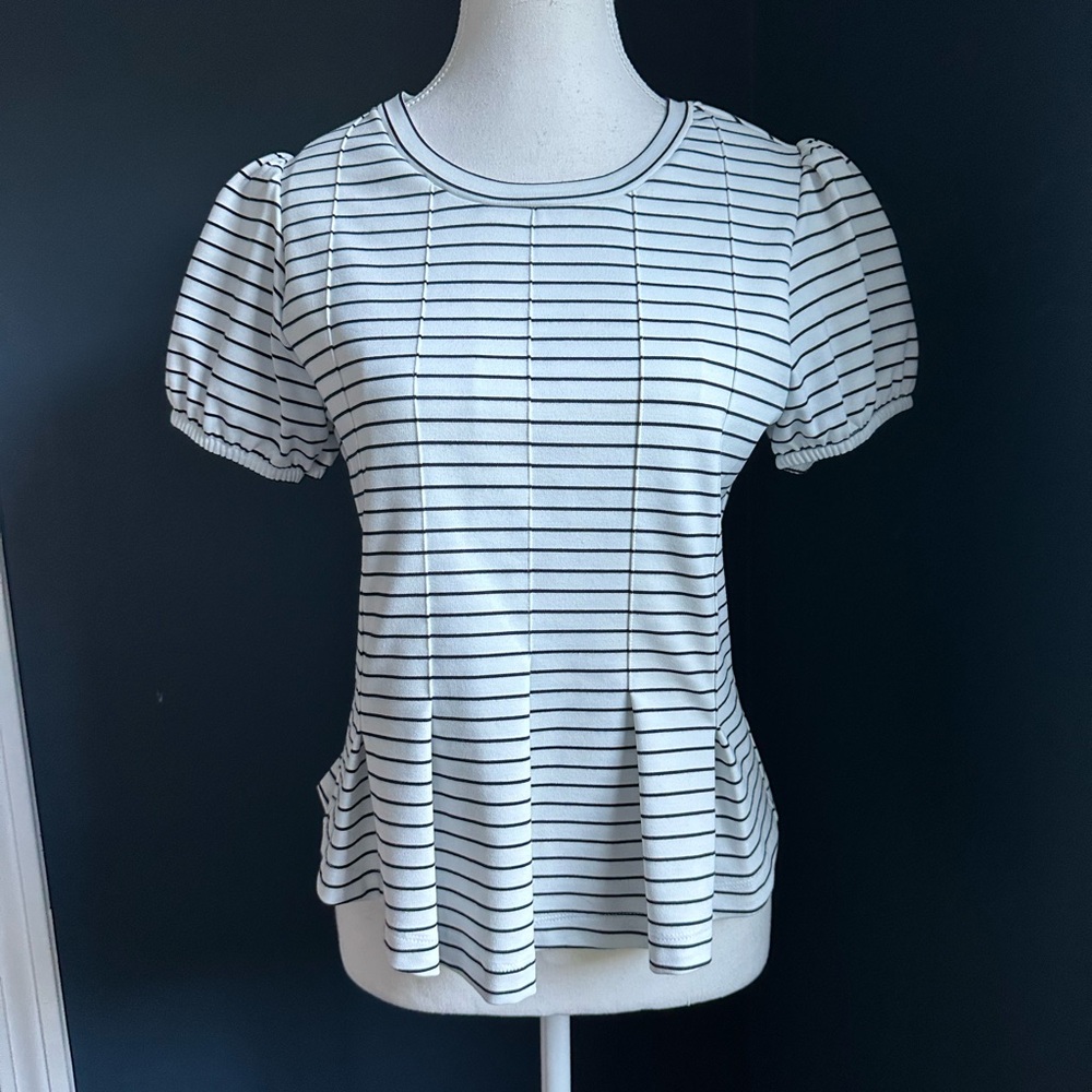 Anthropologie | Maeve Corset Peplum Top- Striped Nautical Classic, Size Small - Picture 5 of 15